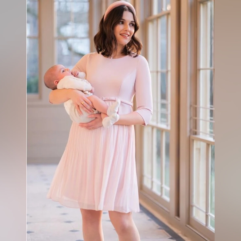 Seraphine Sophia Blush Pink Pleated Maternity & Nursing Dress Size M/6